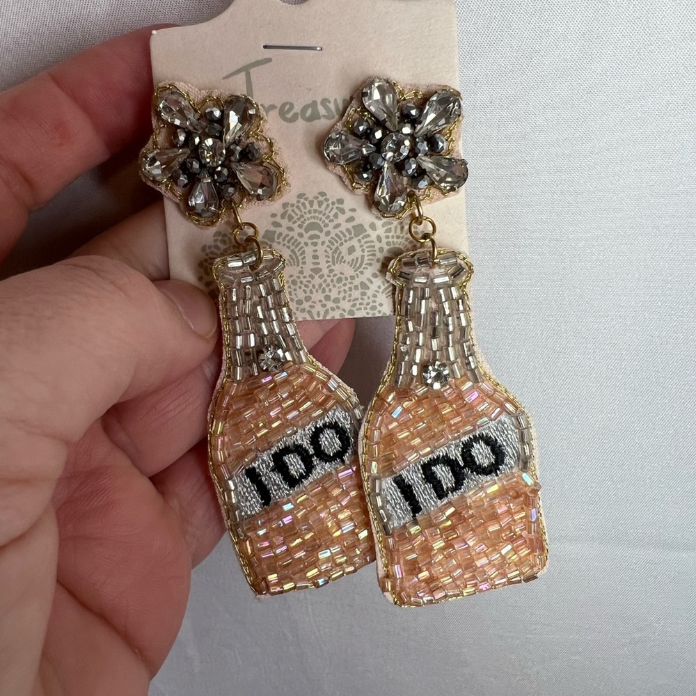 Treasure Beaded Bottle Dangle Earrings With I Do Nwt